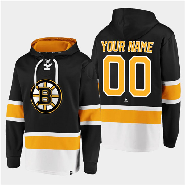 Men's Boston Bruins Active Player Custom Black All Stitched Sweatshirt Hoodie - Click Image to Close